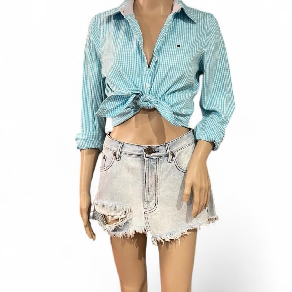 One Teaspoon Junkyard Handmade Distressed Low Waist Denim Mini Skirt Blue Sz 26